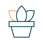 Icône d’un pot avec une plante, symbole de tourisme durable et respectueux de l’environnement en village de vacances en France